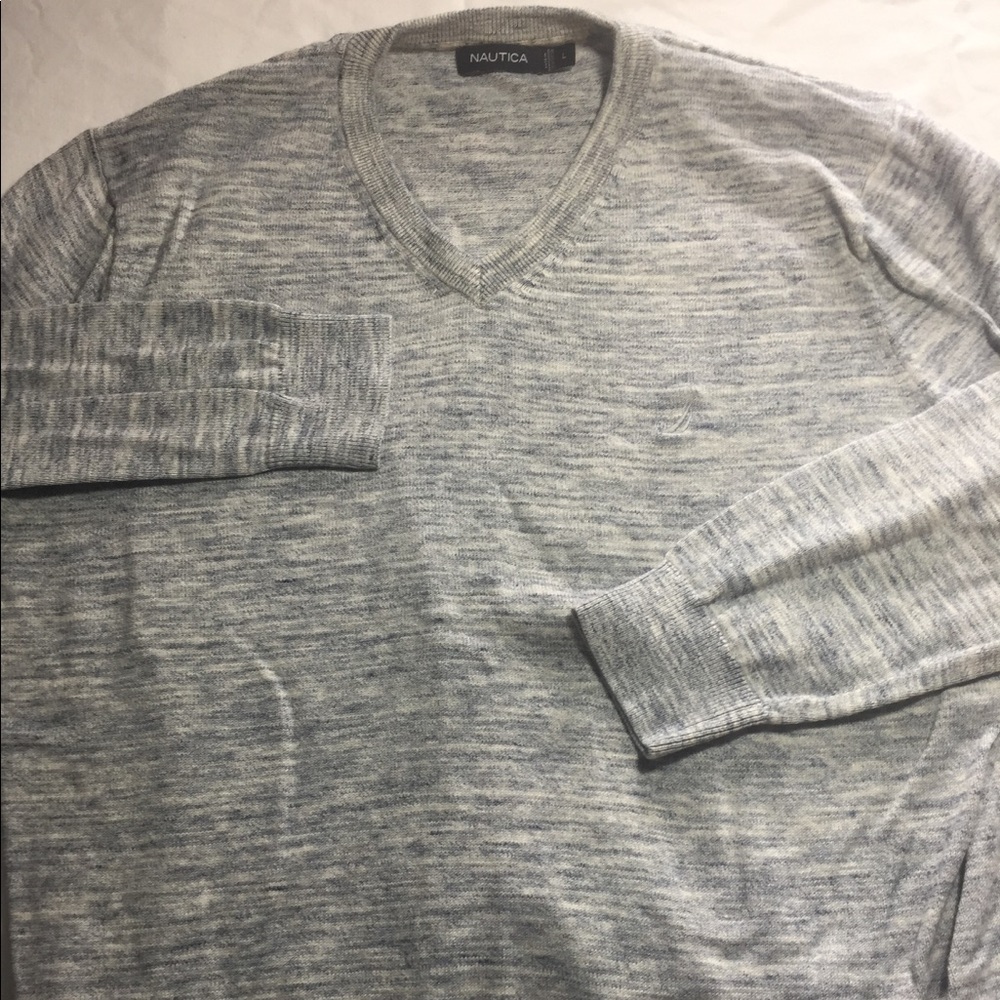 Nautica men's V neck sweater blue and white